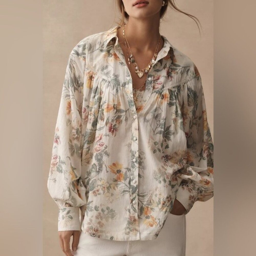 NWT Size XSP (P2P 25") - Anthropologie Pilcro Batwing Yoke Blouse (NWT US$ 118) - Picture 7 of 16